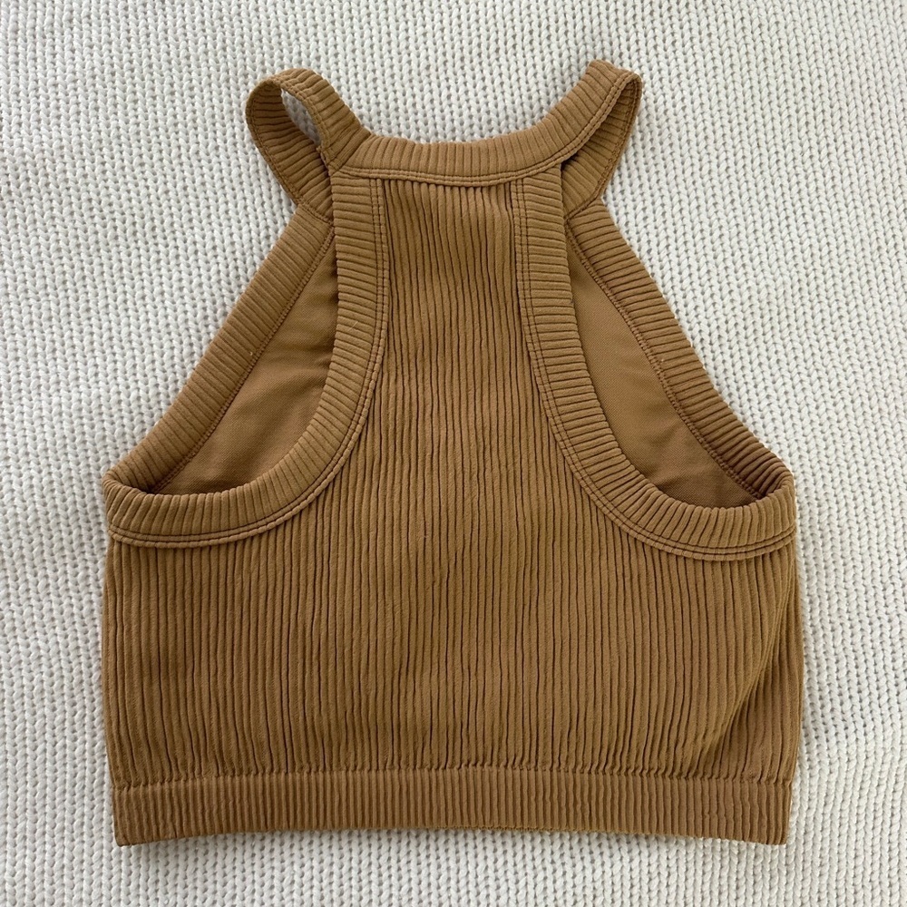 Aerie Superchill Seamless High Neck Ribbed Halter Bra Top in Beach Dune Size M - Picture 8 of 8